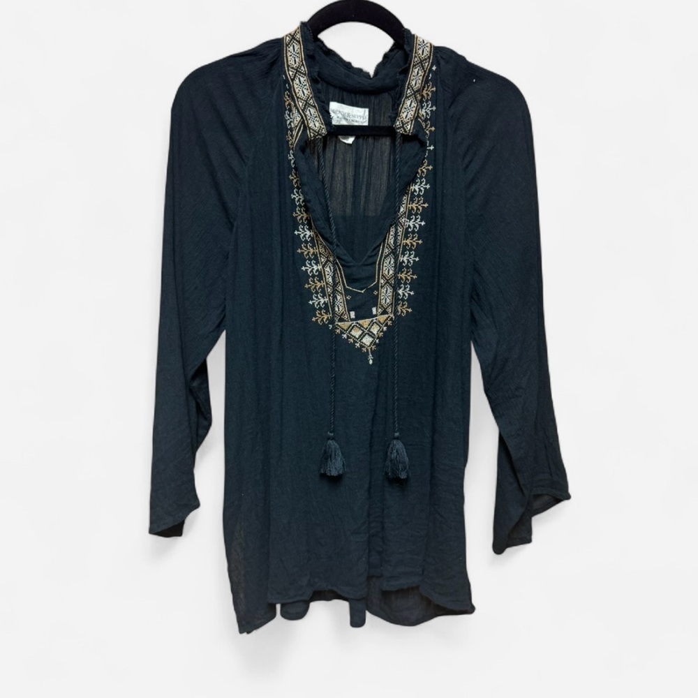 Ralph Lauren Denim & Supply BlackPeasant Top With Embroidered Trim